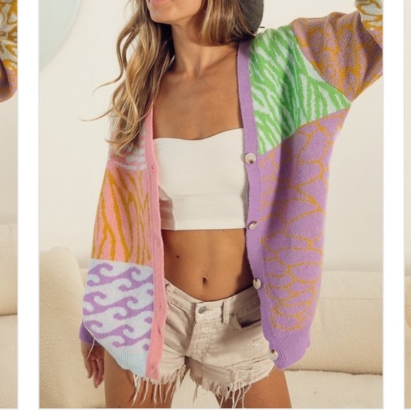 Multi Print Cardigan Sweater - Picture 4 of 4